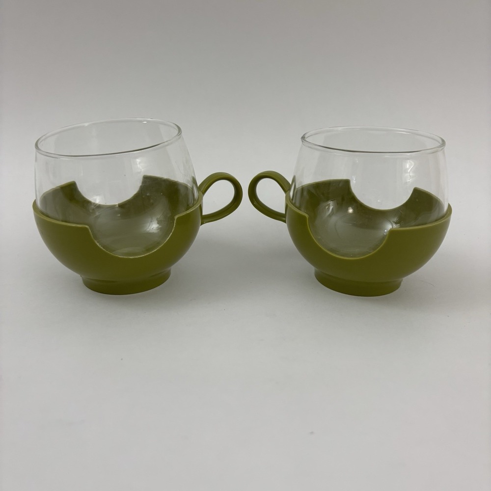 Pyrex Roly Poly Glass Cups Avocado Green (2) Vintage
